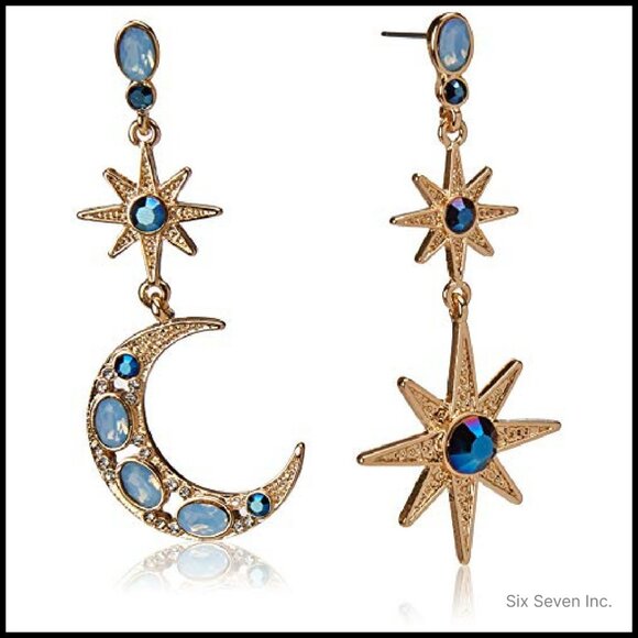 Celestial Drop Earrings Gold-Tone Rhinestone Elegant Y2K Chic Night Out - Picture 2 of 5